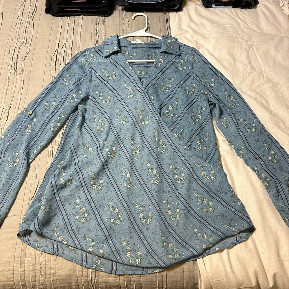 Floral Blue Long Sleeve Blouse